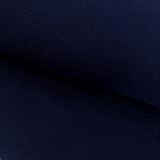 Muślin double gauze EMBROIDERY Flowers navy