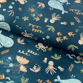 Bawełniana tkanina Whales petrol digital print