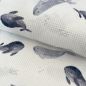 Bavlna s vaflovou väzbou Whales digital print