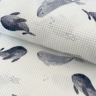 Bavlna s vaflovou väzbou Whales digital print