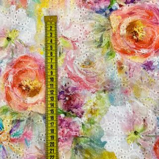 Bawełna EMBROIDERY Botanic pink digital print