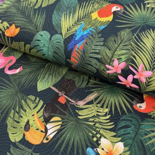 Dekoračná látka premium Tropical jungle bird digital print