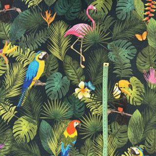Dekoračná látka premium Tropical jungle bird digital print