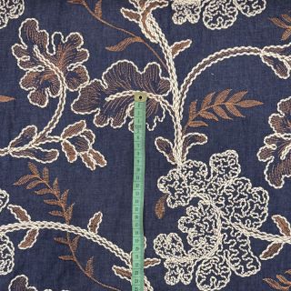 Bavlnená látka JEANS Embroidery leaves dark blue