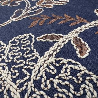 Bavlnená látka JEANS Embroidery leaves dark blue