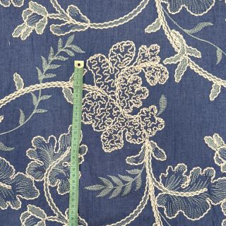 Bawełna JEANS Embroidery leaves light blue
