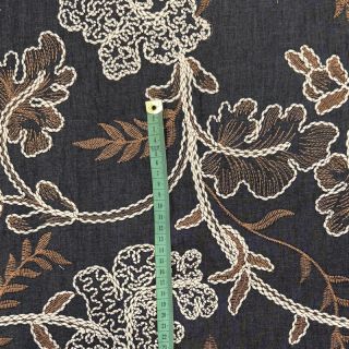 Bawełna JEANS Embroidery leaves black