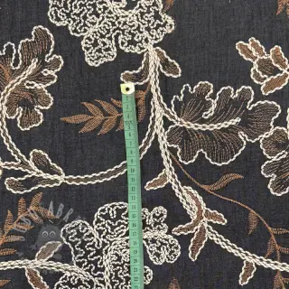 Bawełniana tkanina JEANS Embroidery leaves black