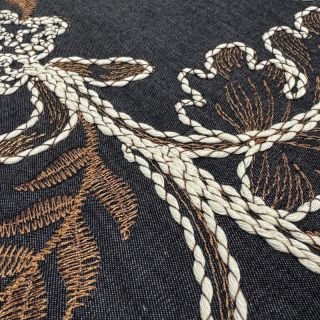 Bawełna JEANS Embroidery leaves black