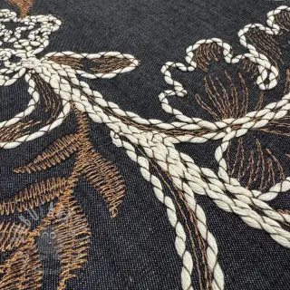 Bawełniana tkanina JEANS Embroidery leaves black