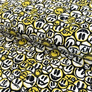 Dzianina Pulling faces yellow digital print