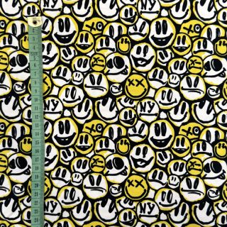 Dzianina Pulling faces yellow digital print