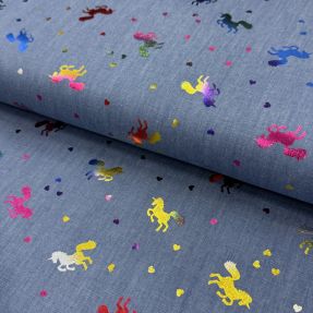Bavlnená látka JEANS FOIL Unicorn light blue