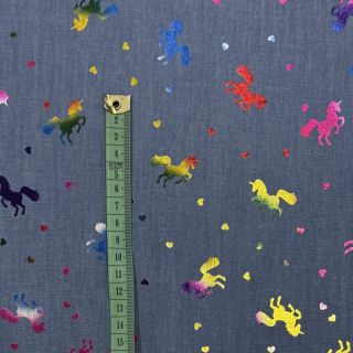 Bawełna JEANS FOIL Unicorn light blue