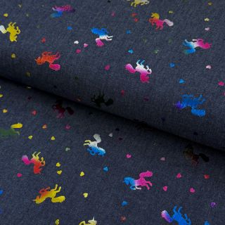 Bawełna JEANS FOIL Unicorn dark blue