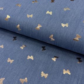 Bavlnená látka JEANS FOIL Butterfly light blue
