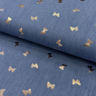 Bawełna JEANS FOIL Butterfly light blue