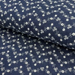 Bavlnená látka JEANS Embroidery dark blue