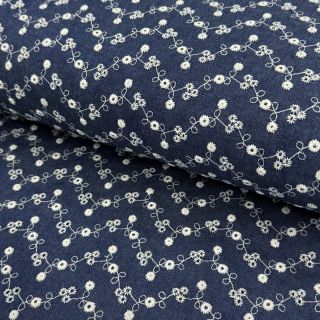Bavlnená látka JEANS Embroidery dark blue