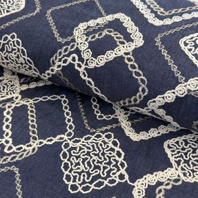 Bawełna JEANS EMBROIDERY Square dark blue