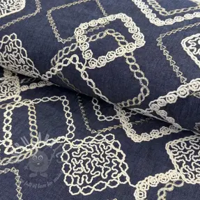 Bawełniana tkanina JEANS EMBROIDERY Square dark blue