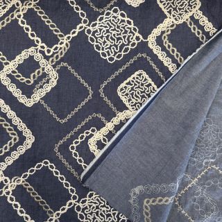 Bawełna JEANS EMBROIDERY Square dark blue
