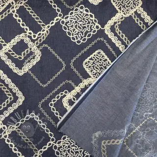 Bawełniana tkanina JEANS EMBROIDERY Square dark blue