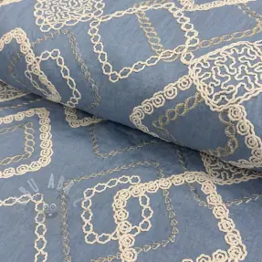 Bawełniana tkanina JEANS EMBROIDERY Square light blue