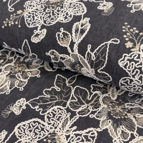 Bawełna JEANS EMBROIDERY Bouquet black