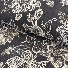 Bawełniana tkanina JEANS EMBROIDERY Bouquet black