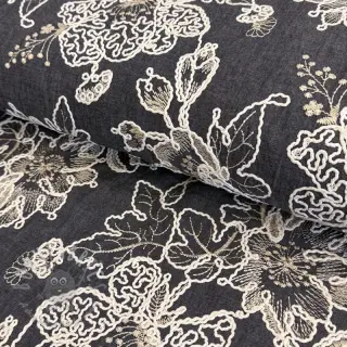 Bawełniana tkanina JEANS EMBROIDERY Bouquet black