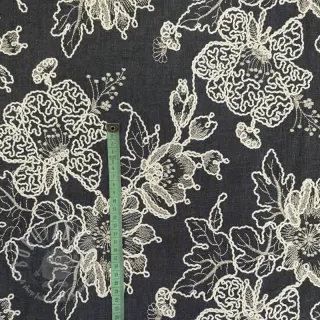 Bawełniana tkanina JEANS EMBROIDERY Bouquet black