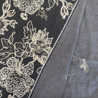 Bawełna JEANS EMBROIDERY Bouquet black
