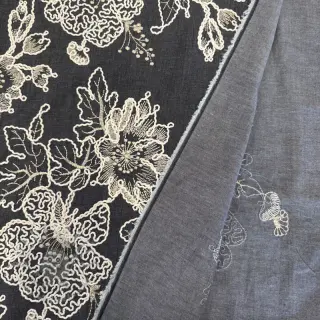Bawełniana tkanina JEANS EMBROIDERY Bouquet black