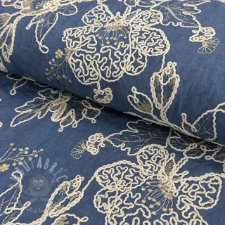 Bawełniana tkanina JEANS EMBROIDERY Bouquet blue