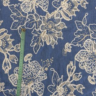 Bawełna JEANS EMBROIDERY Bouquet blue