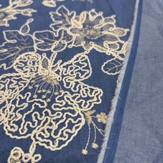 Bawełna JEANS EMBROIDERY Bouquet blue