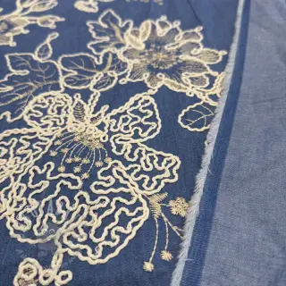 Bawełniana tkanina JEANS EMBROIDERY Bouquet blue