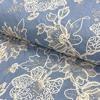 Bawełna JEANS EMBROIDERY Bouquet light blue