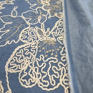 Bawełna JEANS EMBROIDERY Bouquet light blue
