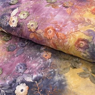 Bawełniana tkanina TIE DYE EMBROIDERY Poppy design E