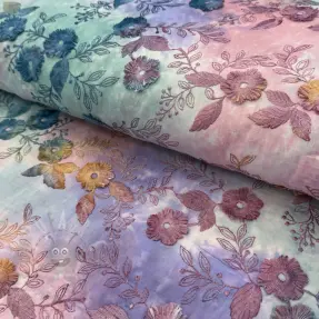 Bawełniana tkanina TIE DYE EMBROIDERY Poppy design C