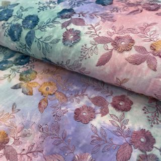 Bawełniana tkanina TIE DYE EMBROIDERY Poppy design C