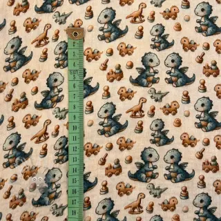 Muślin double gauze Baby dino design B digital print