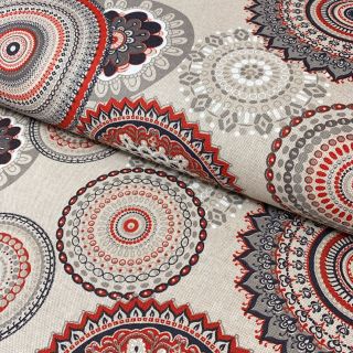 Tkanina dekoracyjna Linenlook Geometric mandala red