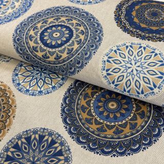Tkanina dekoracyjna Linenlook Mandala Circle blue