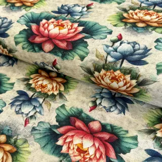 Tkanina wiskozowa z lnem Clover design D digital print