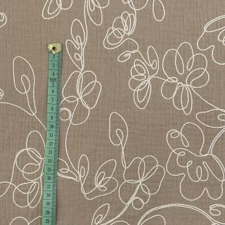 Double gaza/muslin EMBROIDERY Climbing flowers beige