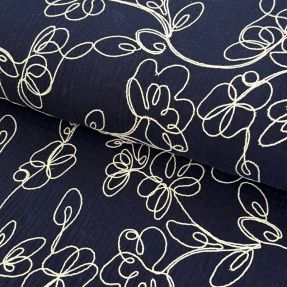 Muślin double gauze EMBROIDERY Climbing flowers navy