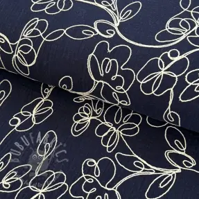 Muślin double gauze EMBROIDERY Climbing flowers navy